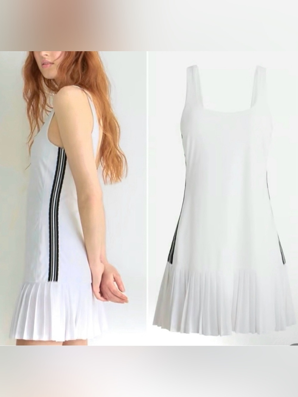 J. Crew Active Mini Dress Side Stripe Pleated Skirt Under Short Med White Black